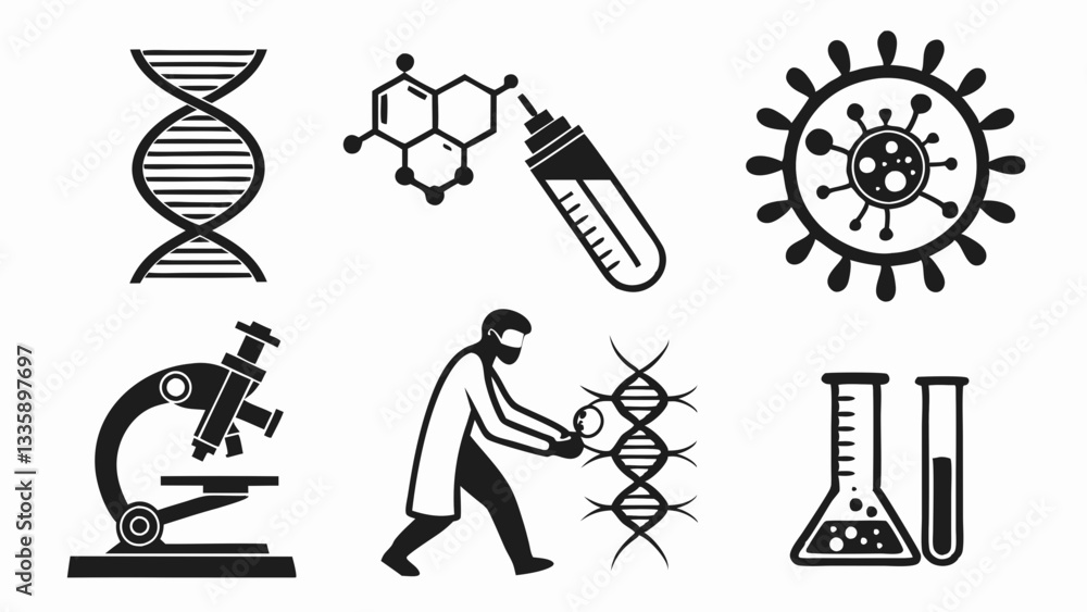 Fototapeta premium AI Biotechnology Vector Icons - Genetic Engineering and Future Healthcare