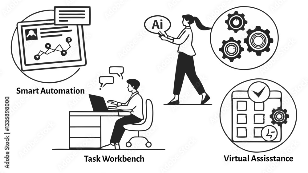 Obraz premium AI Business Productivity Icons Set - Smart Workflow Automation and Task Management