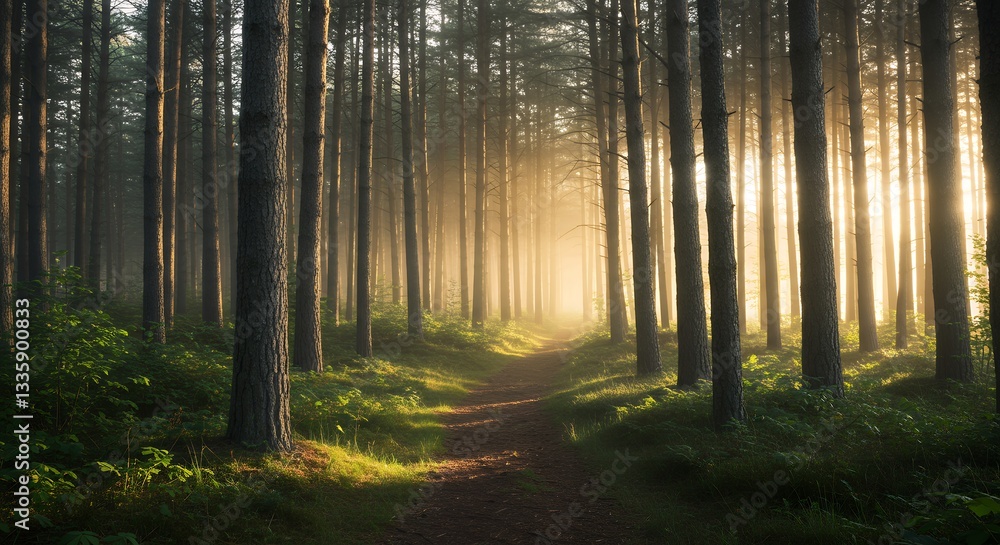Fototapeta premium Forest with Sunlight Rays Ambiance