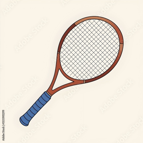 Tennis racket with blue handle/grip isolated.