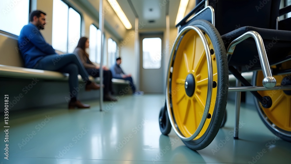 Accessibility in Motion: Yellow Wheelchair Tire in a Subway Station Accessibility in Motion: Yellow Wheelchair Tire in a Subway Station