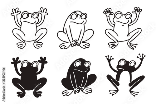 illustration of goliath frog cartoon different style sillhouette design, isolated on white background.