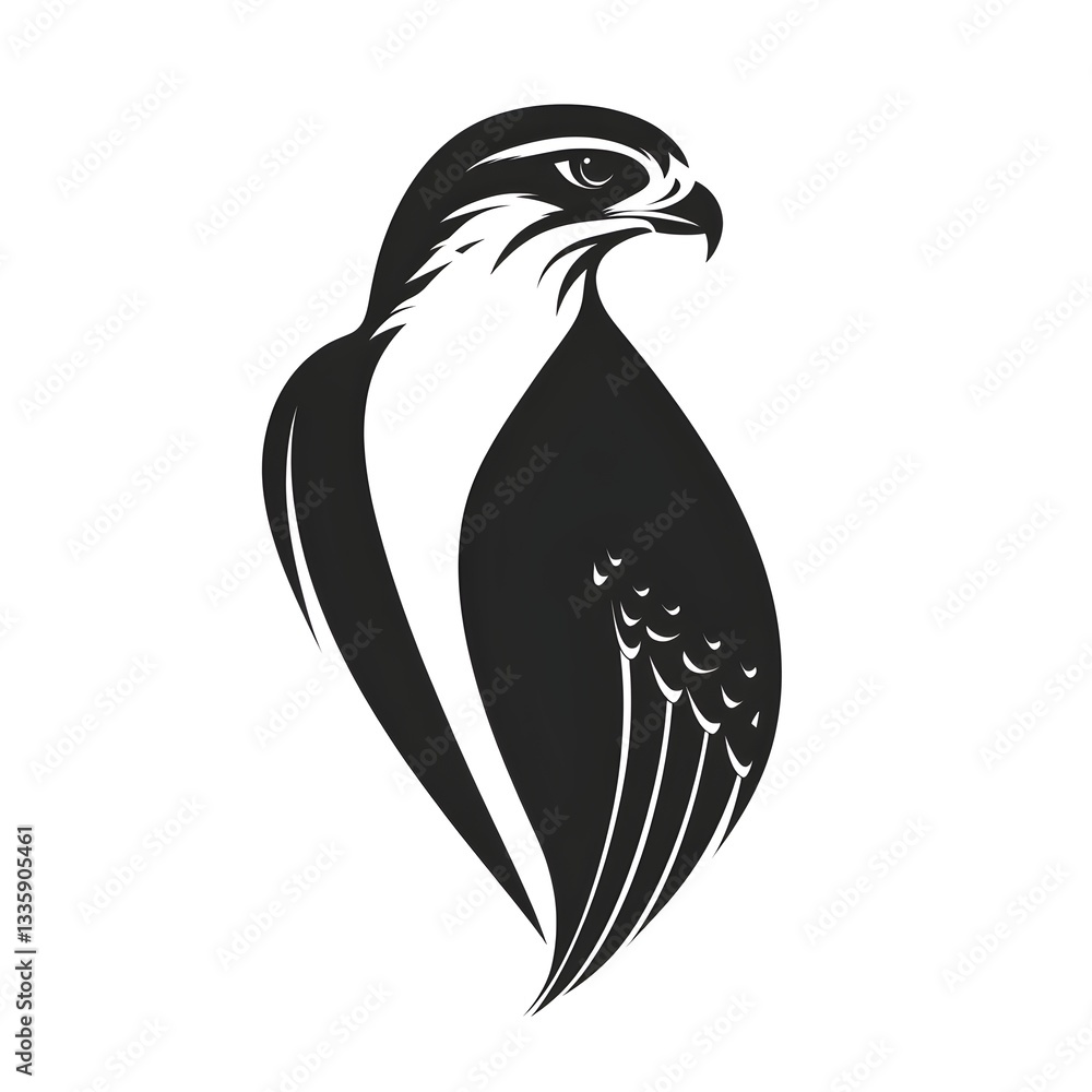 Obraz premium A majestic black and white stylized falcon illustration perfect for design or wildlife themed projects.