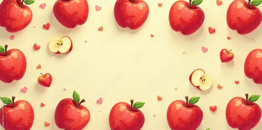 Seamless background of cute cartoon apples in various poses, harvest, playful Seamless background of cute cartoon apples in various poses, harvest, playful