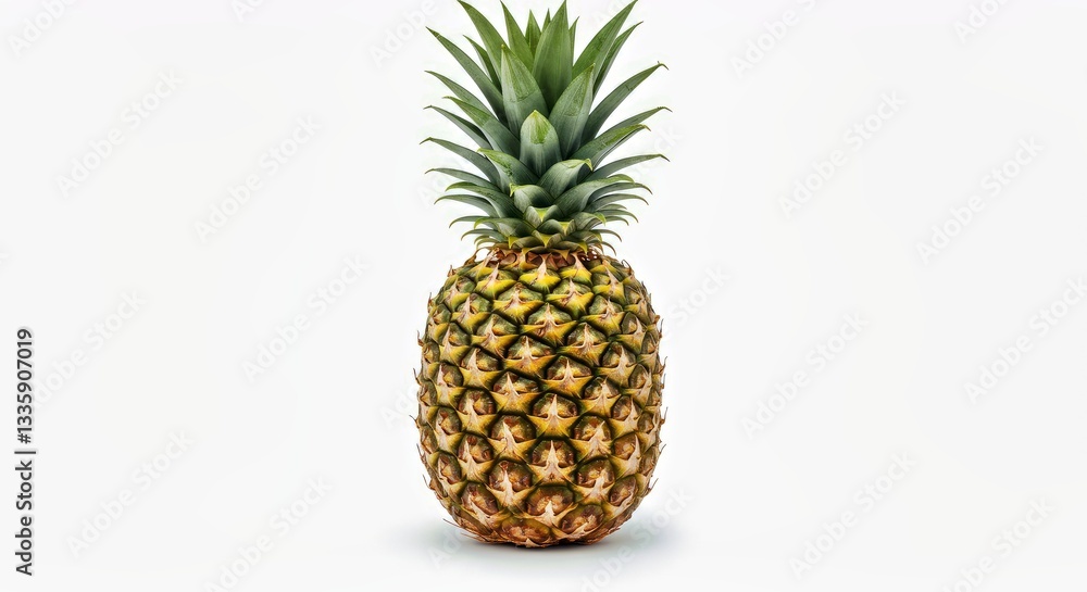 A Single Pineapple With a Rough, Spiky Exterior and a Crown of Green Leaves A Single Pineapple With a Rough, Spiky Exterior and a Crown of Green Leaves