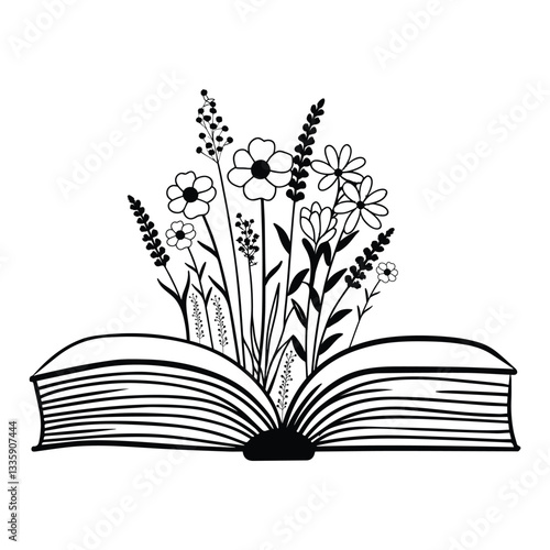 floral book Vector illustration, Flowers book reader design