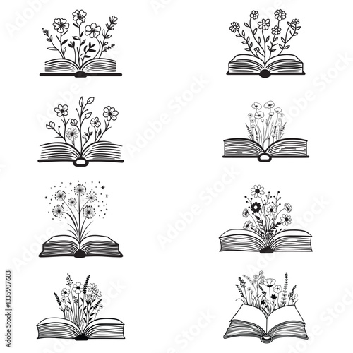 floral book Vector illustration, Flowers book reader design
