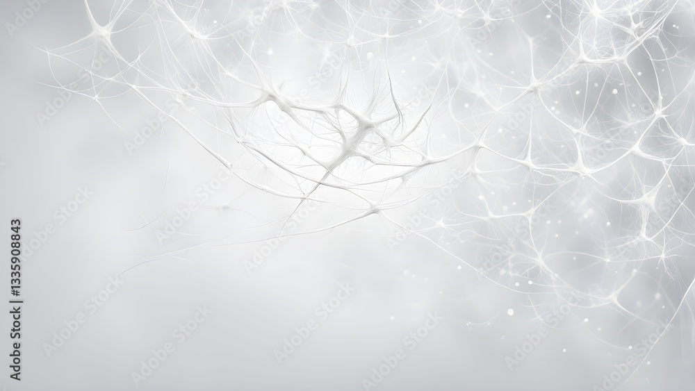 Abstract image depicting a complex neural network white lines a light gray background.