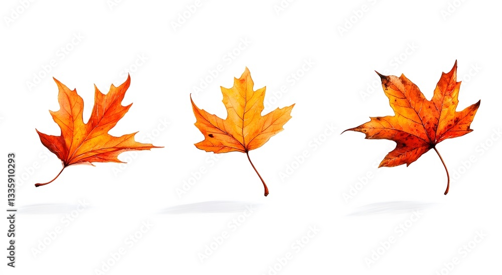 Three Autumn Maple Leaves Falling Gracefully Three Autumn Maple Leaves Falling Gracefully