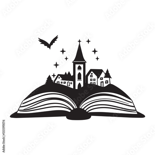 Fantasy book Vector illustration, magical book reader design