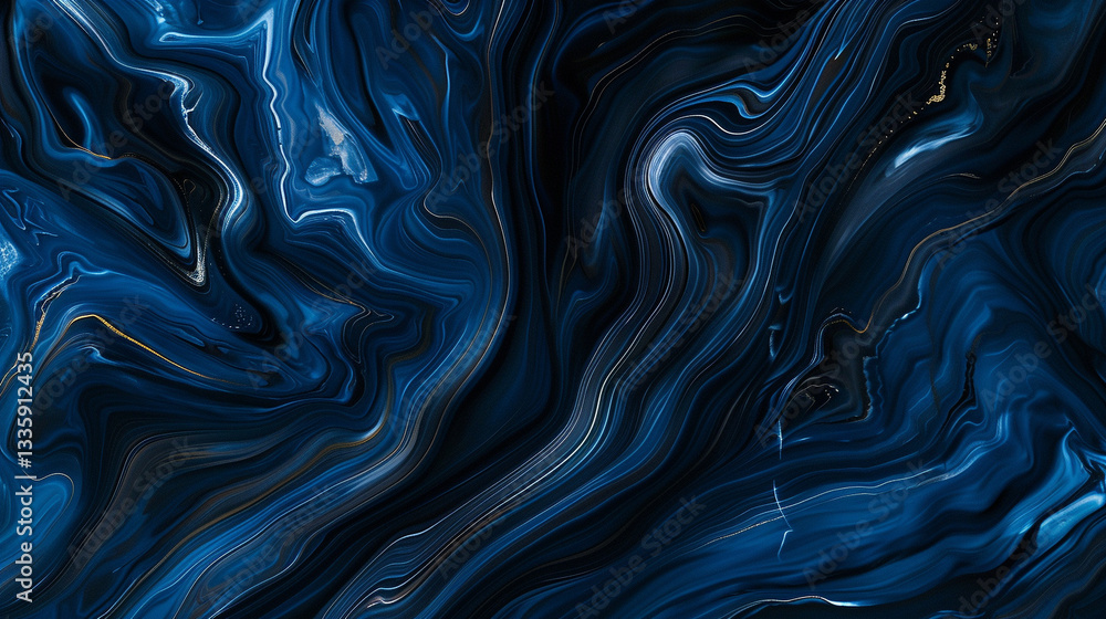 Obraz premium Sierra Midnight marble, deep navy blue with silver veining, bold and refined for elegant decor