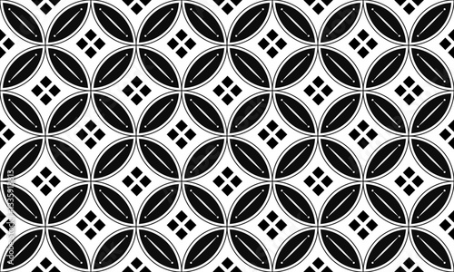 Indonesian batik motif with floral pattern. indonesian batik seamless pattern vector. black white seamless pattern background