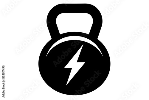 Kettlebell with lightning bolt silhouette vector.