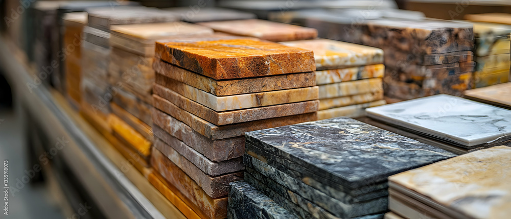 Fototapeta premium Stone slabs stacked, store display