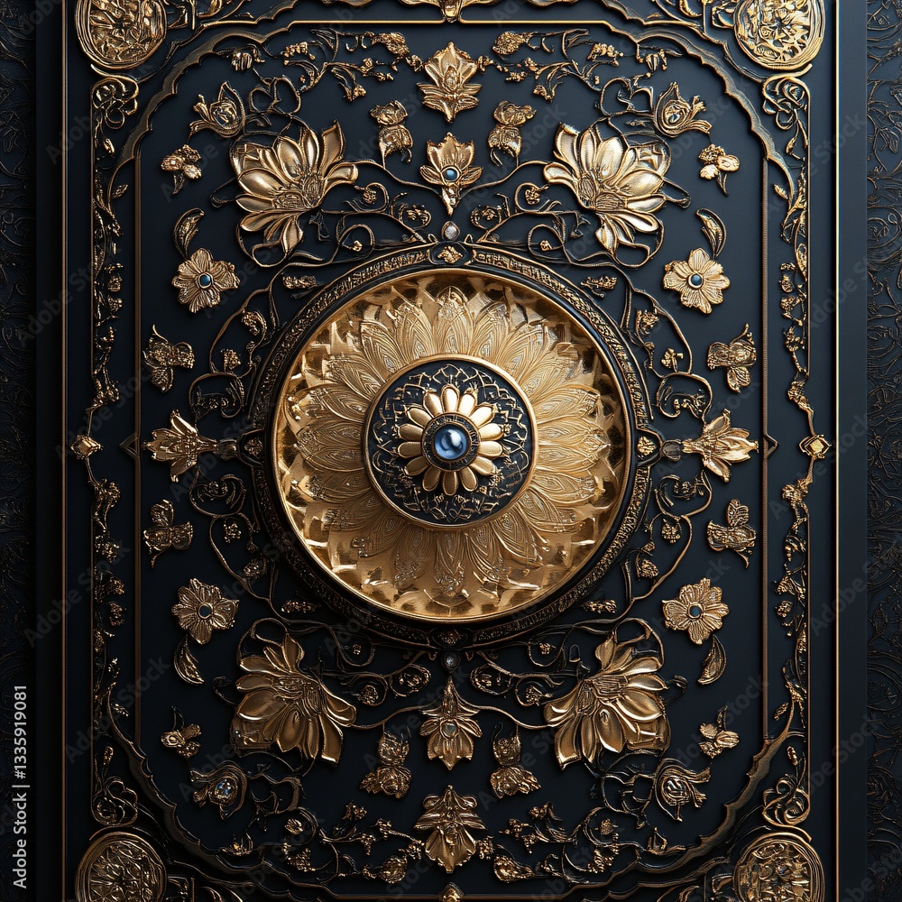 Intricate Golden Floral Pattern Embossed on Dark Background for Elegant Home Decor and Design Projects Intricate Golden Floral Pattern Embossed on Dark Background for Elegant Home Decor and Design Projects