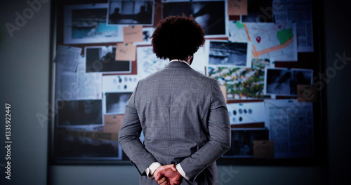 Confident Policeman Searching for Clues