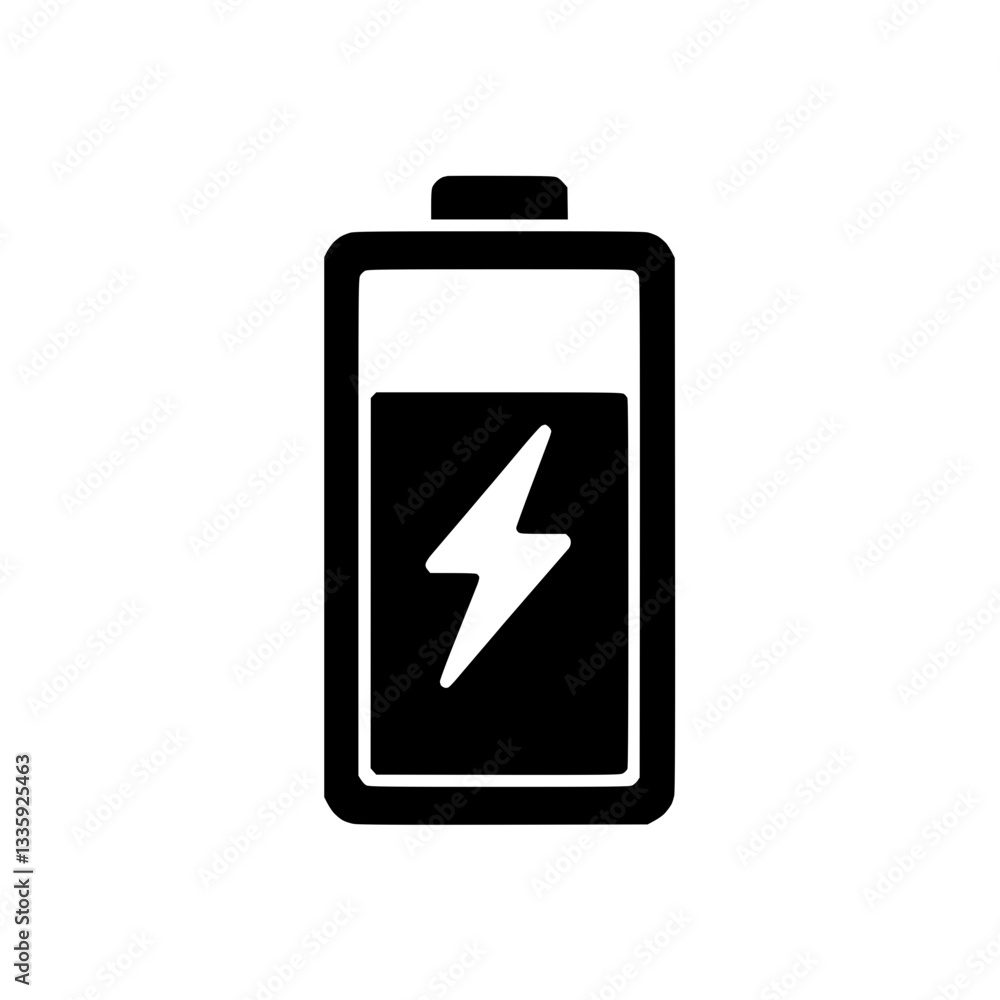 Battery silhouette icon with partial charge indicator Battery silhouette icon with partial charge indicator
