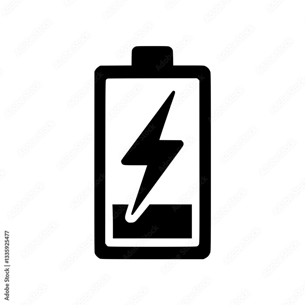 Battery silhouette icon with low charge indication Battery silhouette icon with low charge indication