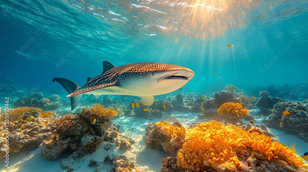 Fototapeta premium Ocean Shark Coral Reef Sunlight