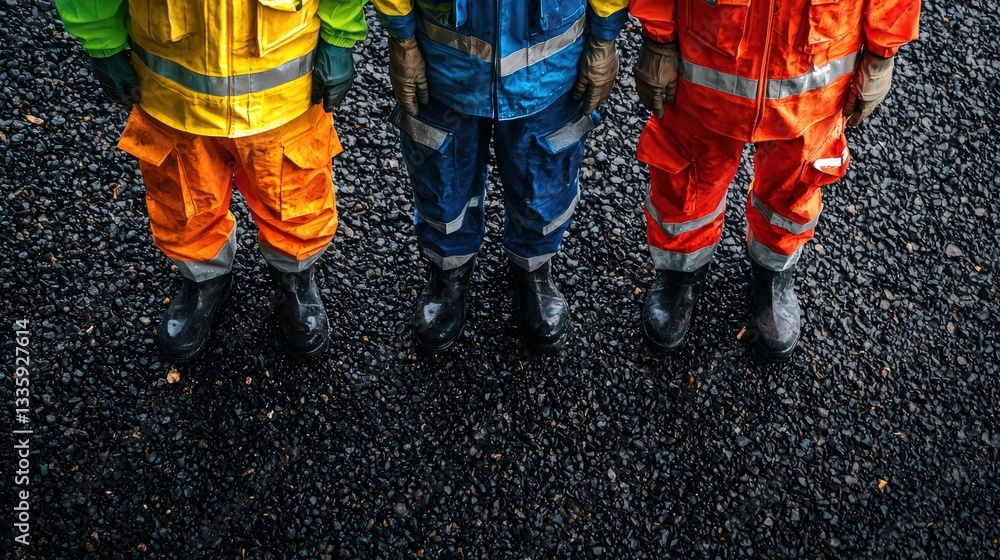Fototapeta premium A group of professionals dressed in safety gear preparing for a project in an industrial environment