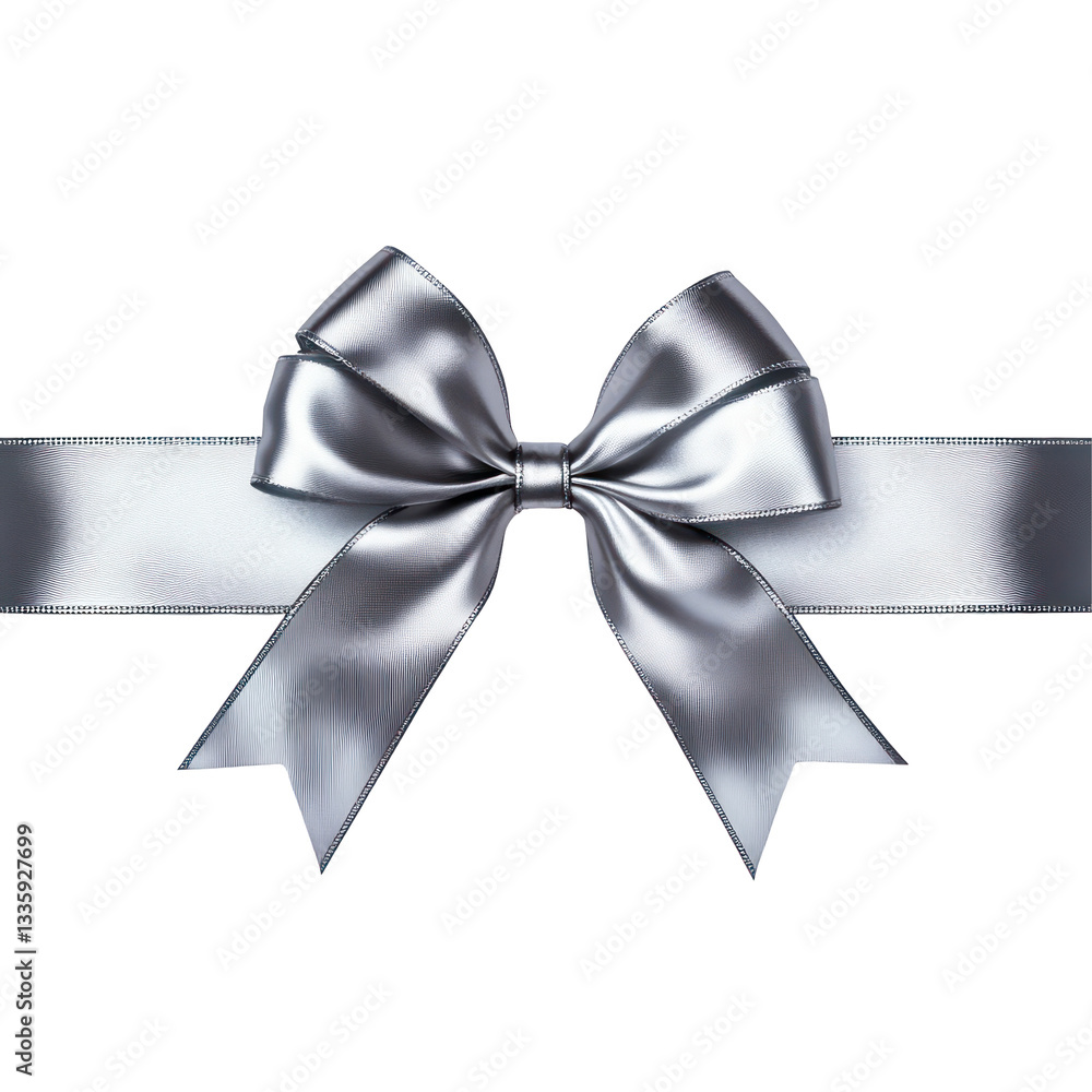 Naklejka premium silver satin gift bow with ribbon isolated on white or transparent background