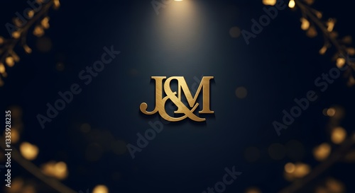 Elegant Golden J and M Logo on Dark Blue Background with Lighting