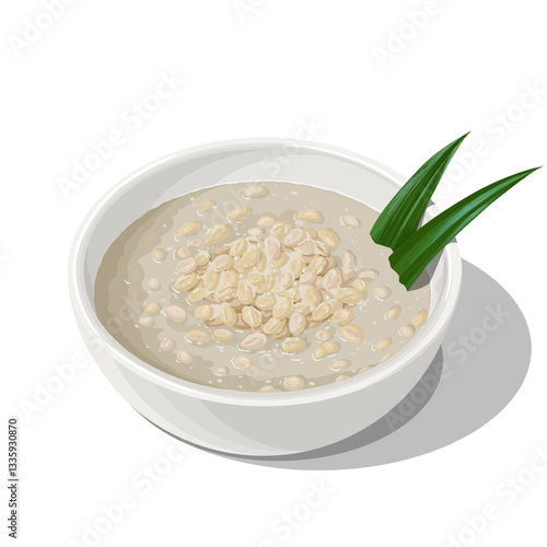 Traditional Wheat Porridge Vector Illustration. Creamy Asian Dessert with Coconut Milk and Palm Sugar.