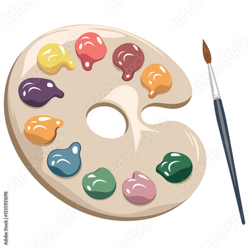 School Paint Palette Watercolor Box and Brush Illustration