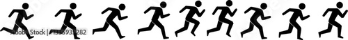 Stickman icons. Stick figures black silhouettes showing various poses and gestures, running, meditating and jumping. Ideal for infographics, design and app interfaces. Minimalist vector illustration