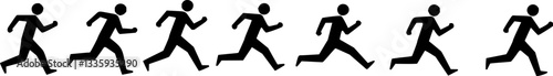 Stickman icons. Stick figures black silhouettes showing various poses and gestures, running, meditating and jumping. Ideal for infographics, design and app interfaces. Minimalist vector illustration