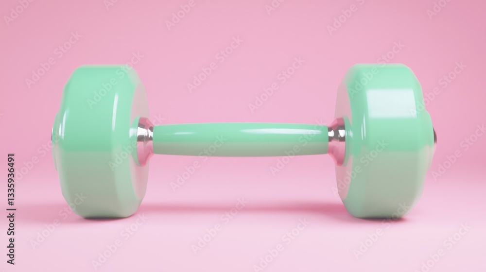 Obraz premium Green Dumbbell on Pink Background for Fitness and Exercise Themes