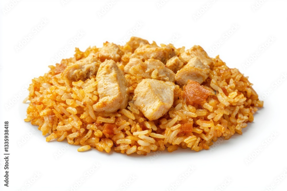 Delicious Chicken and Rice Dish on Clean White Backdrop Food Photography Stock Image Delicious Chicken and Rice Dish on Clean White Backdrop Food Photography Stock Image