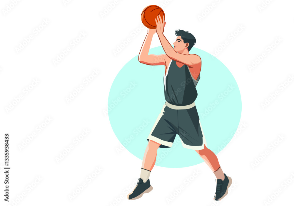 Fototapeta premium A basketball player is passing the ball into the hoop.