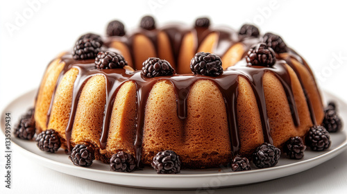 Irresistible Chocolate-Glazed Bundt Cake with Fresh Berries generate by AI