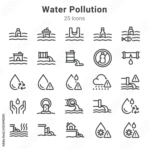 25 icon collections about water pollution and related topics