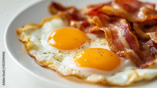 close up view bacon and eggs