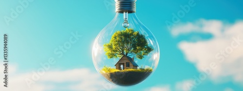 A tree house built inside a light bulb, representing innovative living spaces