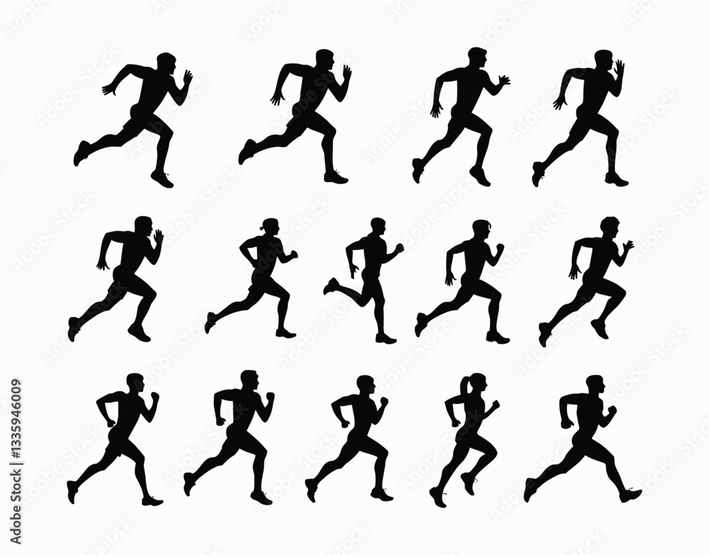 Active People Running Silhouette Vector Template Active People Running Silhouette Vector Template