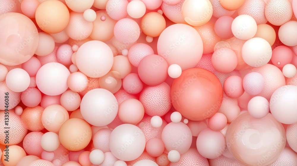 A 3D rendering of numerous spheres in various shades of pink and peach, arranged in a seemingly random pattern. A 3D rendering of numerous spheres in various shades of pink and peach, arranged in a seemingly random pattern.