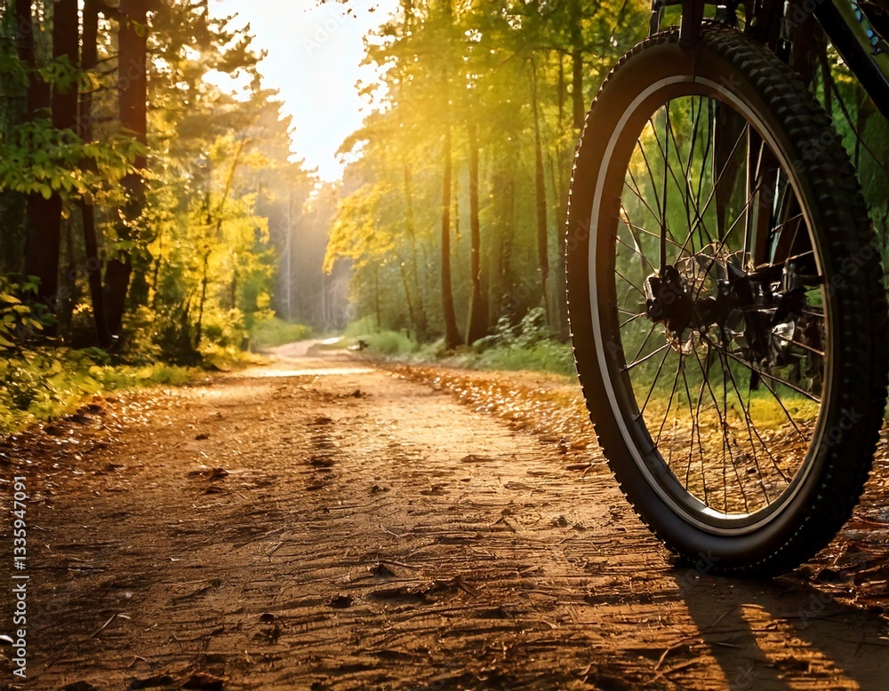 Fototapeta premium Bicycle Tire Tracks on a Dusty Forest Path