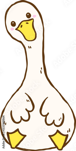 Cute Silly Goose Front sitting Cartoon Hand Drawn Doodle