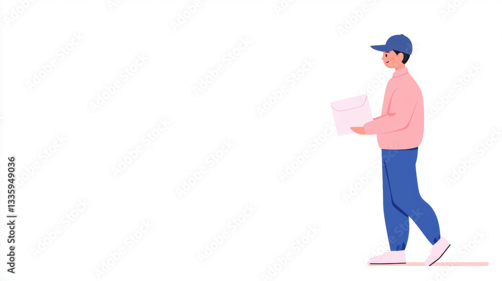 Goodwill, illustration, Illustration of a person walking while holding a document. Goodwill, illustration, Illustration of a person walking while holding a document.