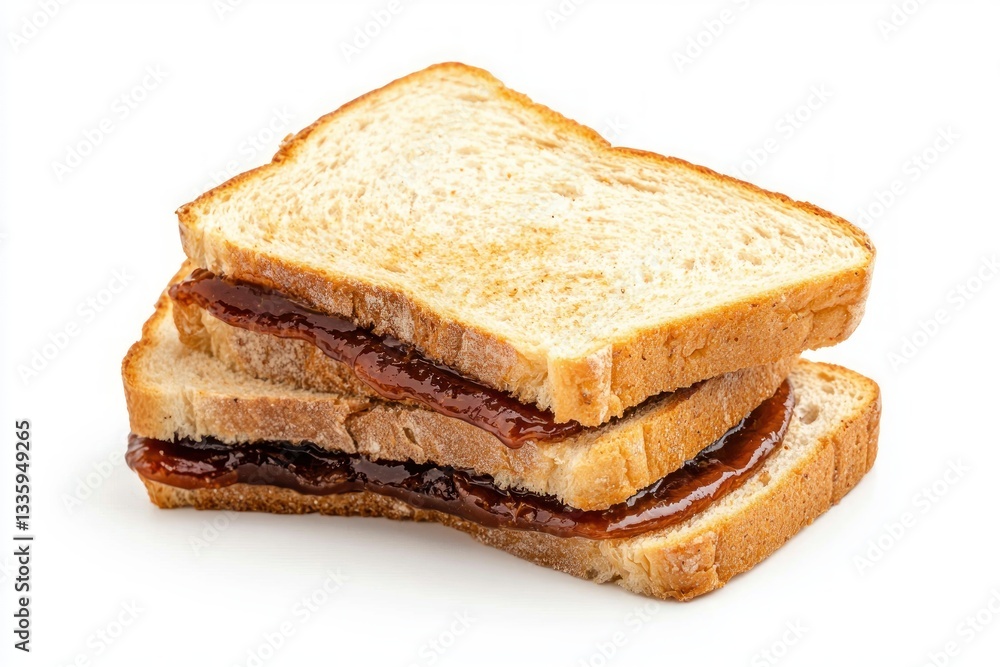 Delicious homemade peanut butter and jelly sandwich on white background capturing tasty breakfast comfort food Delicious homemade peanut butter and jelly sandwich on white background capturing tasty breakfast comfort food