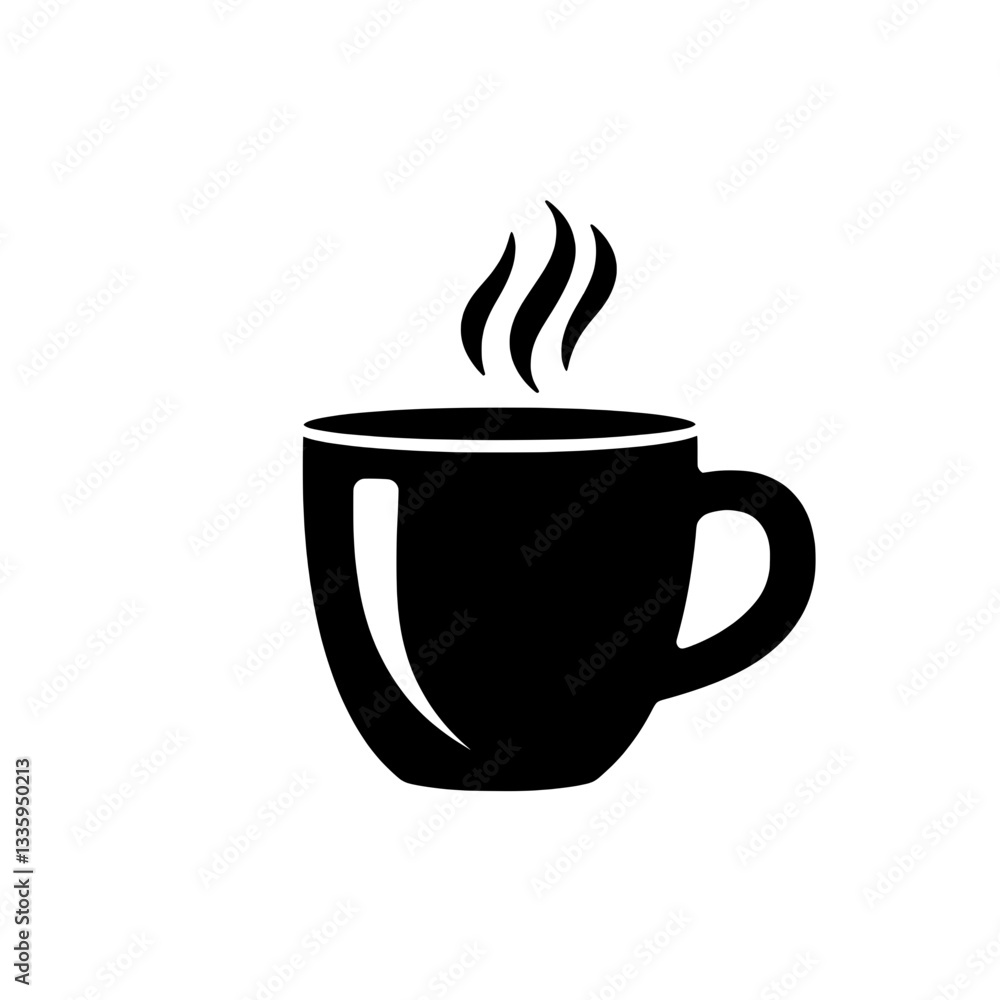 Elegant black and white vector illustration of a steaming coffee cup with a curved handle, symbolizing warmth, relaxation, and coffee culture. Elegant black and white vector illustration of a steaming coffee cup with a curved handle, symbolizing warmth, relaxation, and coffee culture.
