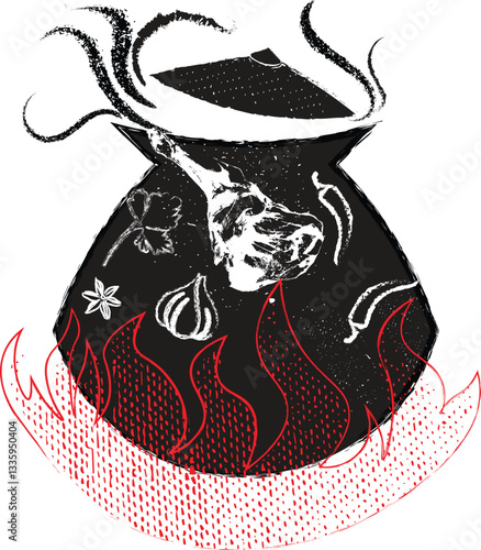 Handi Mutton - meat cooking in pot logo