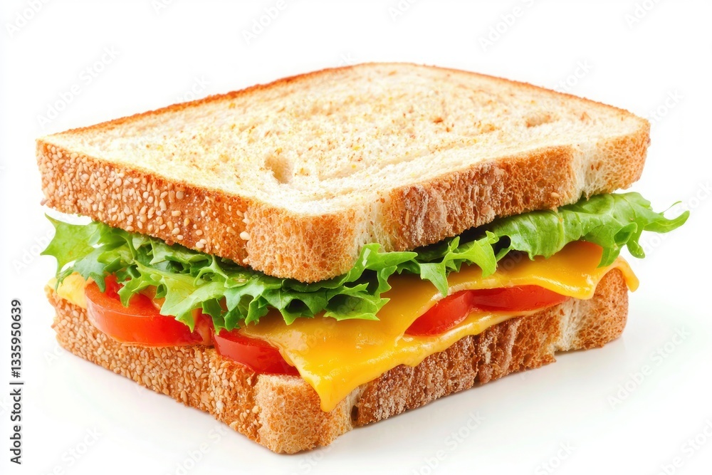 Fresh and Healthy Sandwich Stack Featuring Tomato Cheese and Lettuce on Multigrain Bread Isolated Fresh and Healthy Sandwich Stack Featuring Tomato Cheese and Lettuce on Multigrain Bread Isolated