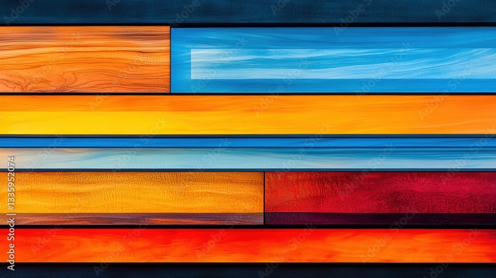 A vibrant abstract composition of overlapping rectangular shapes in various colors and textures. A vibrant abstract composition of overlapping rectangular shapes in various colors and textures.