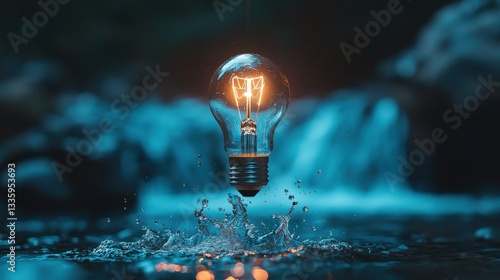 A waterfall forming the shape of a light bulb, representing the flow of ideas