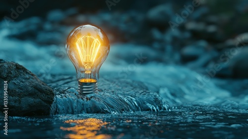 A waterfall forming the shape of a light bulb, representing the flow of ideas