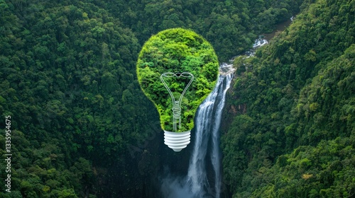 A waterfall forming the shape of a light bulb, representing the flow of ideas